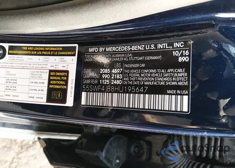 2017 Mercedes-Benz C 300 from USA, damaged, VIN 55SWF4JB8HU195647